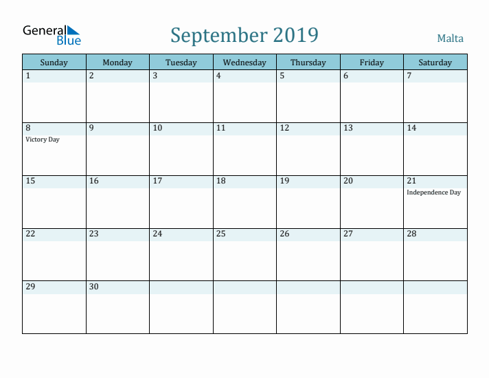 September 2019 Calendar with Holidays