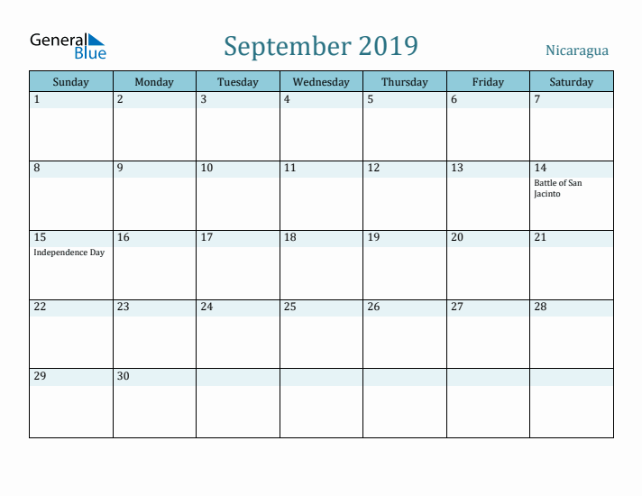 September 2019 Calendar with Holidays