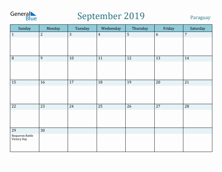 September 2019 Calendar with Holidays