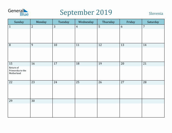 September 2019 Calendar with Holidays