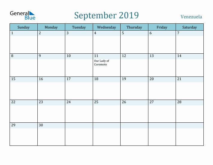 September 2019 Calendar with Holidays