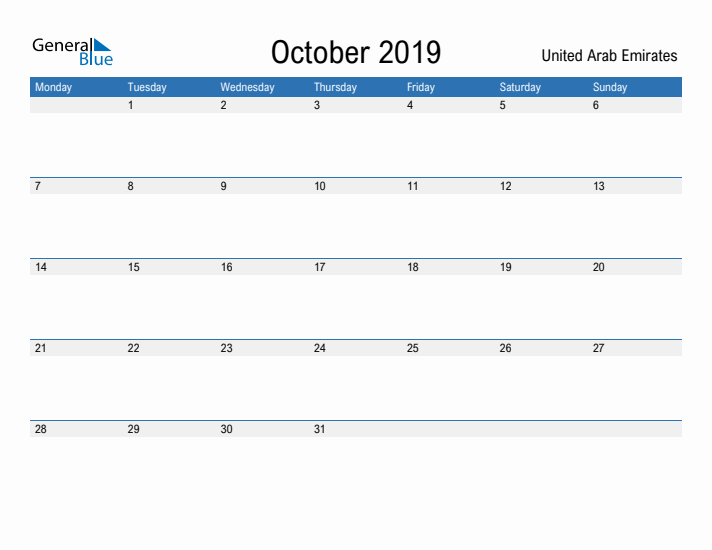 Fillable October 2019 Calendar