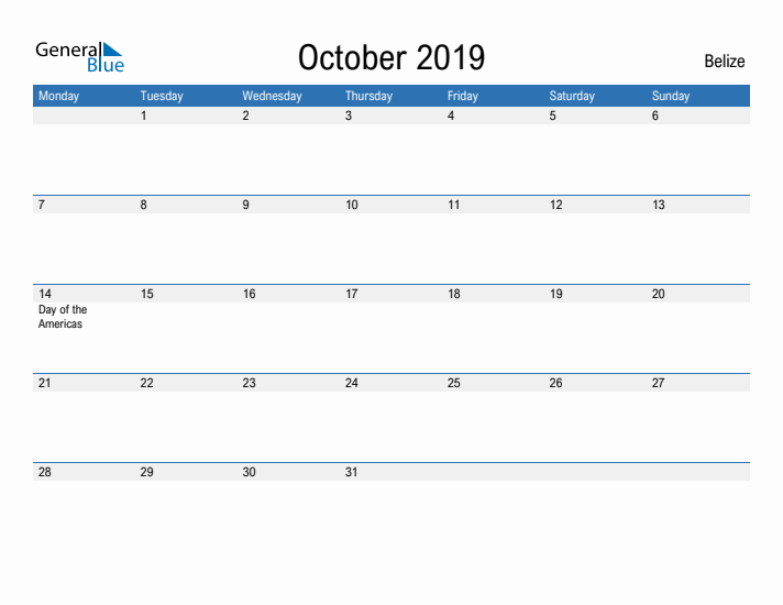 Fillable October 2019 Calendar