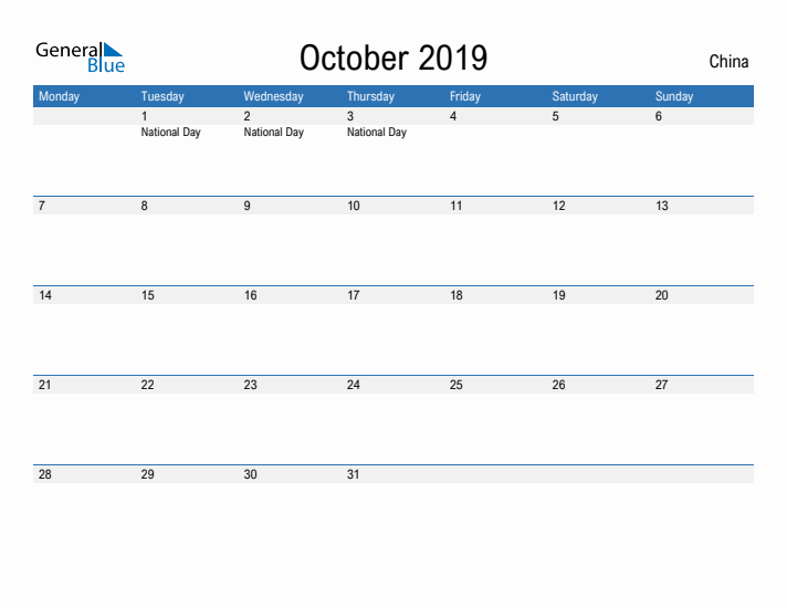 Fillable October 2019 Calendar