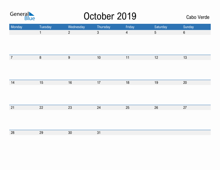 Fillable October 2019 Calendar