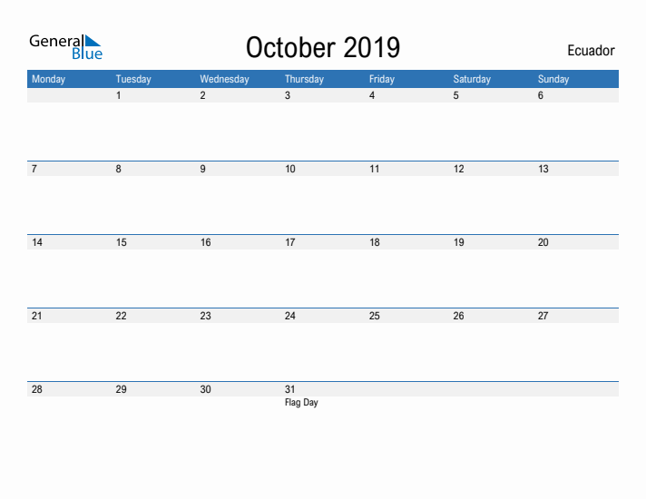 Fillable October 2019 Calendar