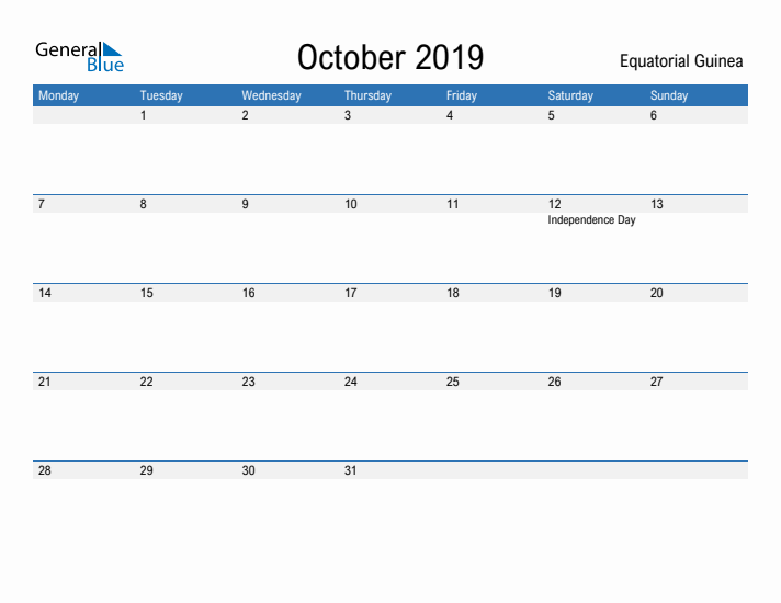 Fillable October 2019 Calendar