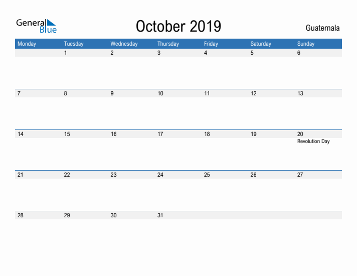 Fillable October 2019 Calendar