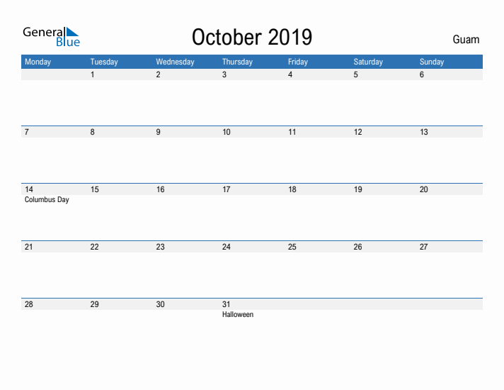 Fillable October 2019 Calendar