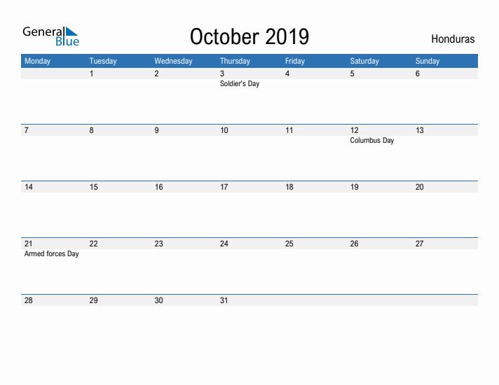 Fillable October 2019 Calendar