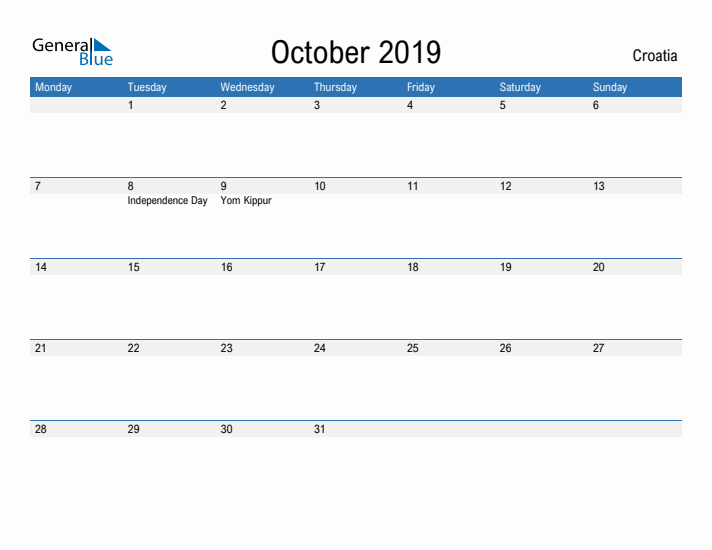 Fillable October 2019 Calendar