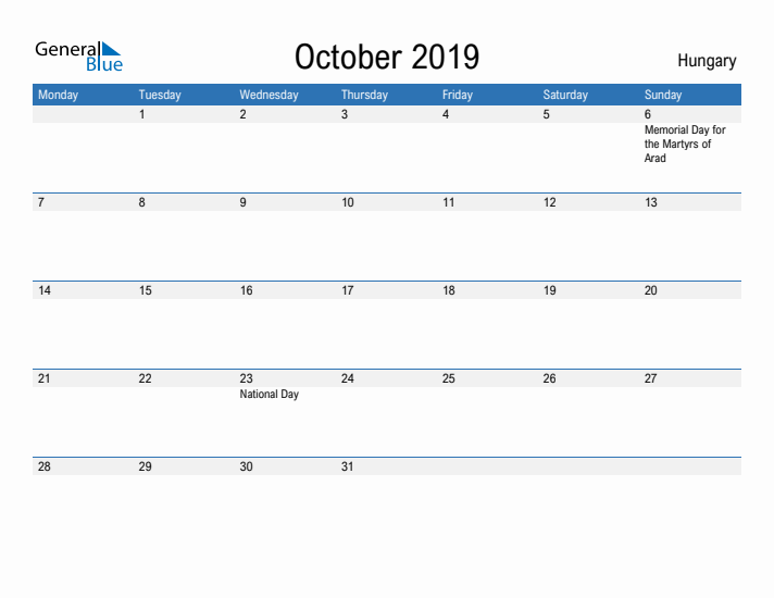 Fillable October 2019 Calendar