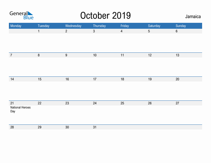 Fillable October 2019 Calendar