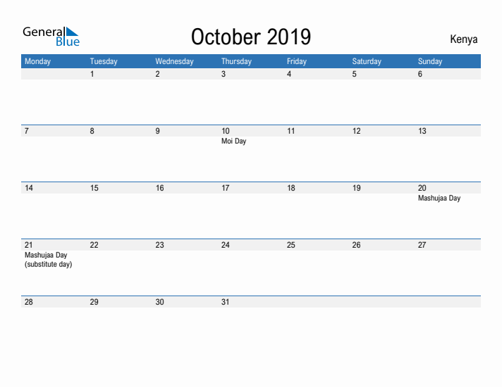 Fillable October 2019 Calendar