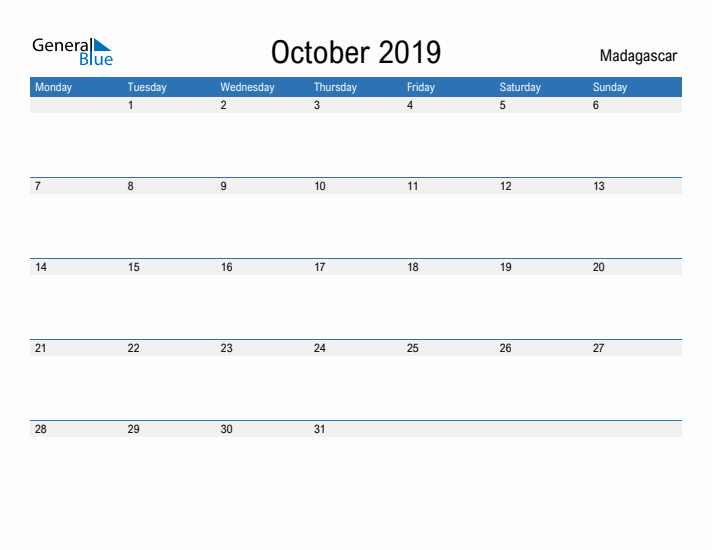 Fillable October 2019 Calendar