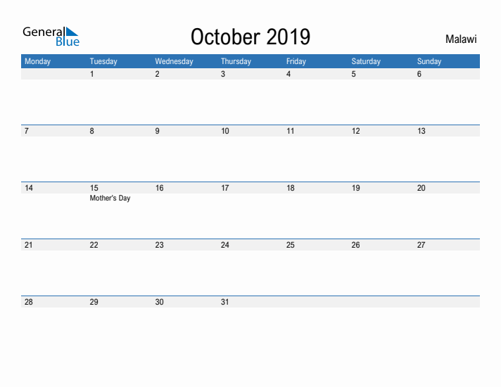 Fillable October 2019 Calendar