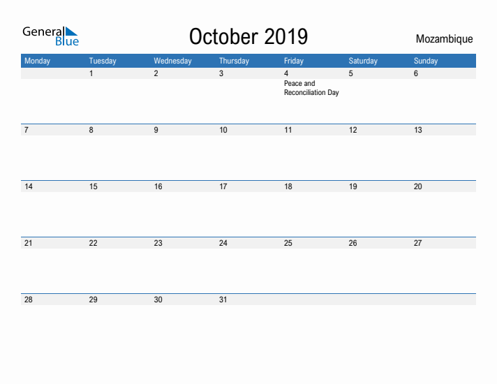 Fillable October 2019 Calendar