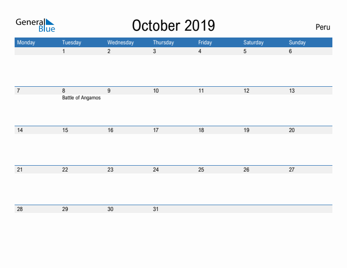 Fillable October 2019 Calendar