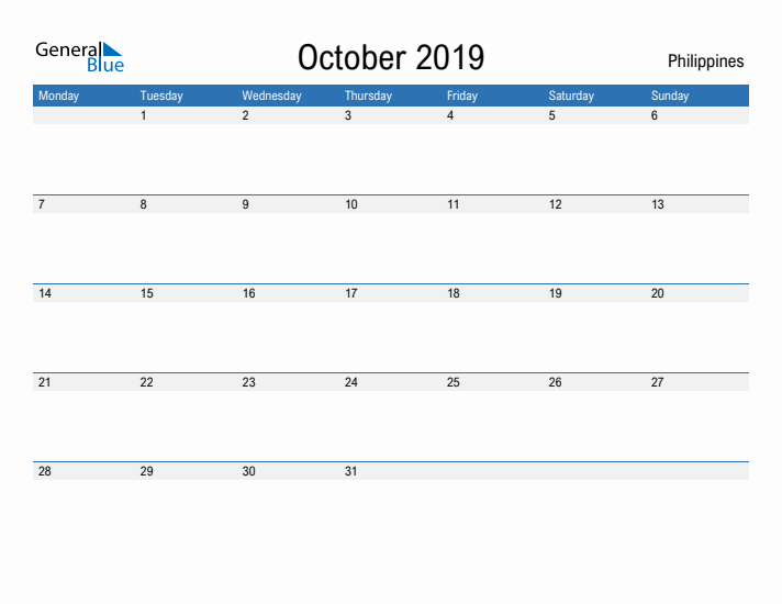 Fillable October 2019 Calendar