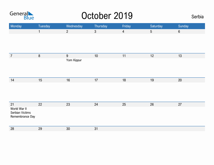 Fillable October 2019 Calendar