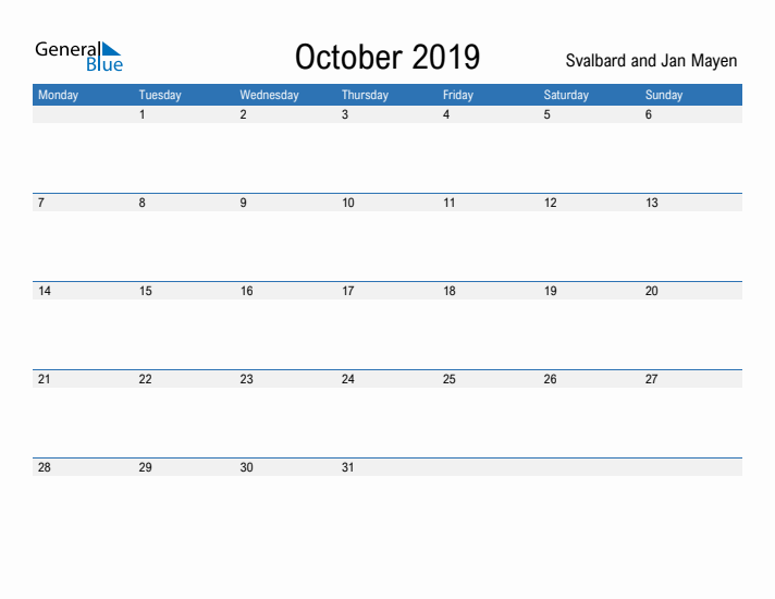 Fillable October 2019 Calendar