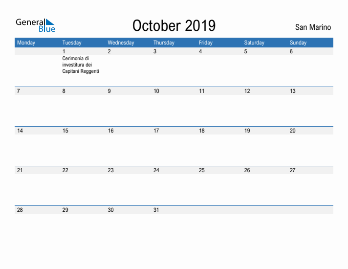 Fillable October 2019 Calendar