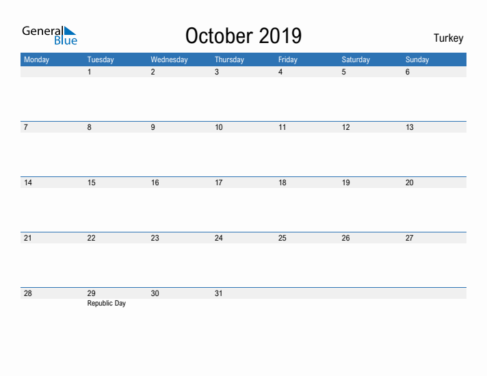 Fillable October 2019 Calendar