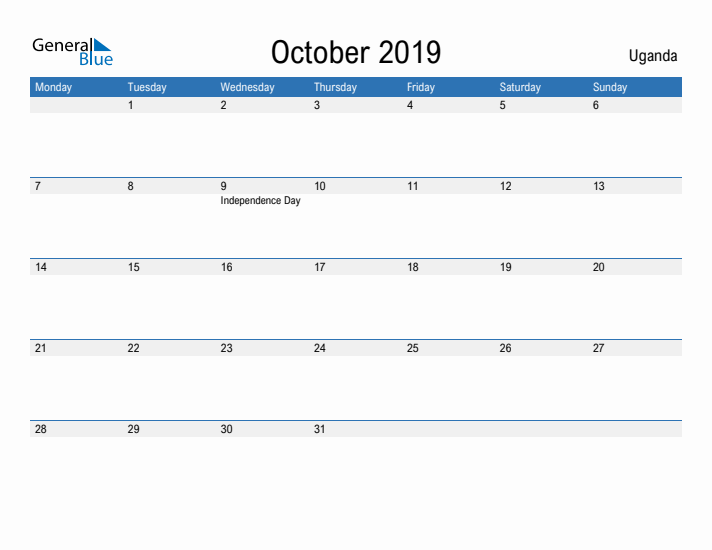 Fillable October 2019 Calendar