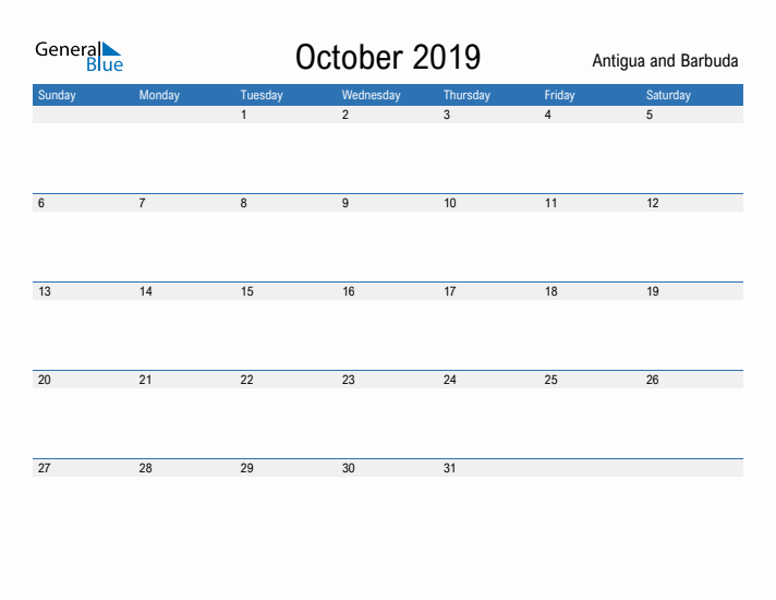 Fillable October 2019 Calendar