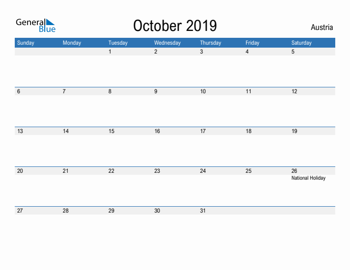 Fillable October 2019 Calendar