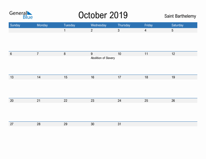 Fillable October 2019 Calendar