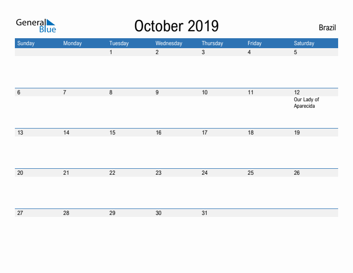 Fillable October 2019 Calendar