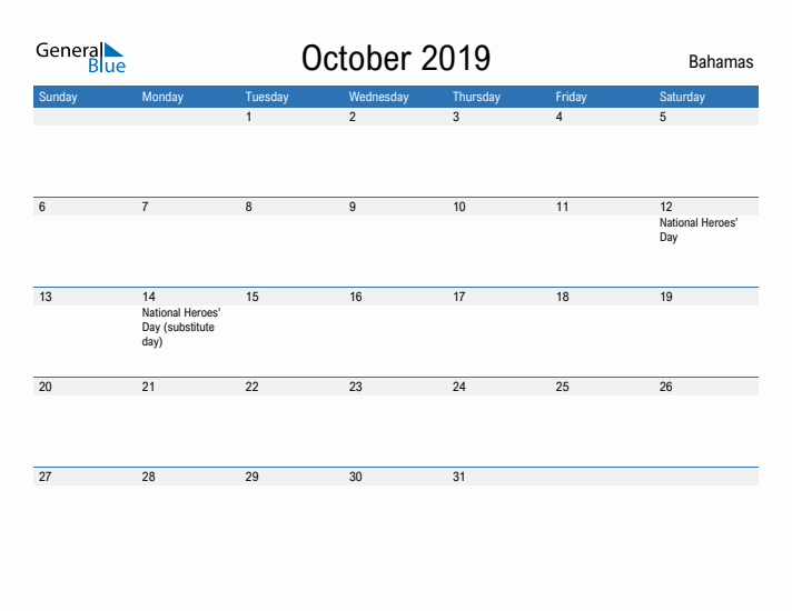 Fillable October 2019 Calendar