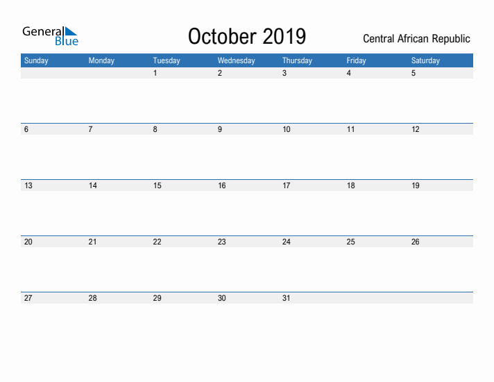 Fillable October 2019 Calendar