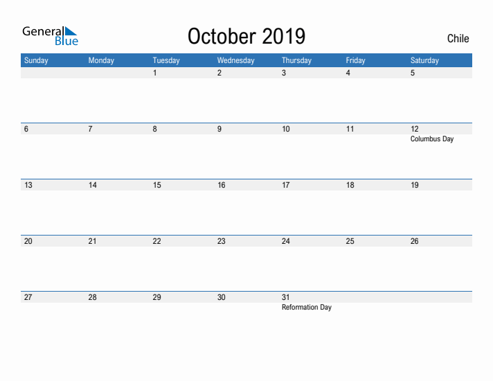 Fillable October 2019 Calendar