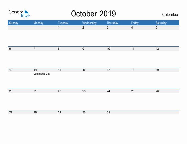 Fillable October 2019 Calendar