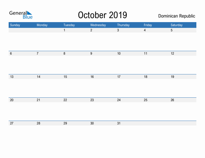 Fillable October 2019 Calendar