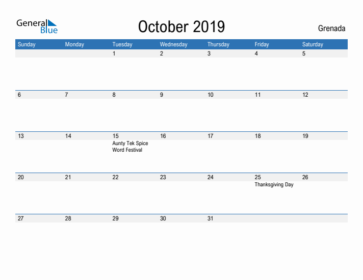 Fillable October 2019 Calendar