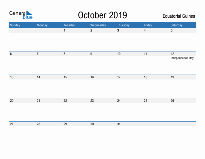 Fillable October 2019 Calendar