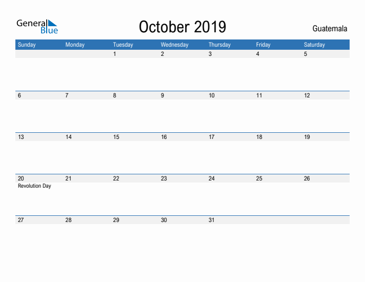 Fillable October 2019 Calendar