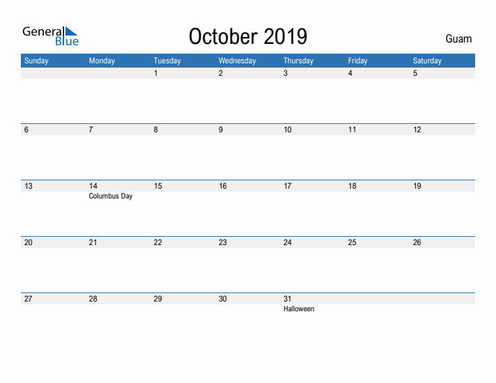 Fillable October 2019 Calendar