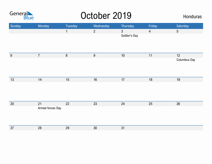 Fillable October 2019 Calendar