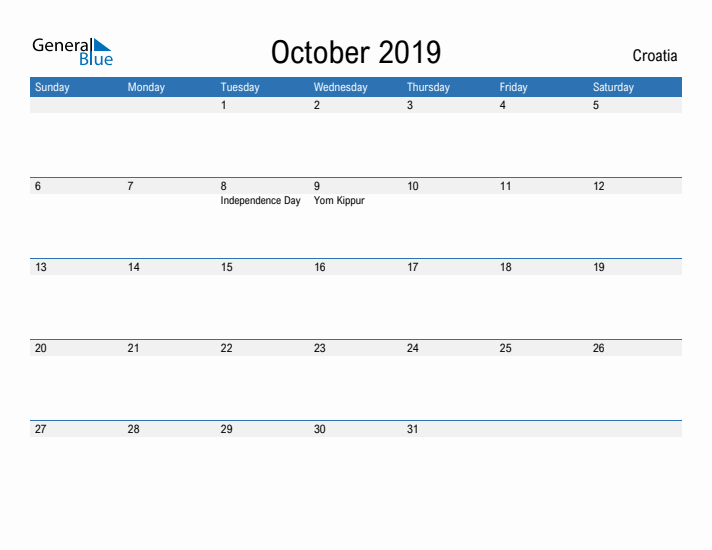 Fillable October 2019 Calendar