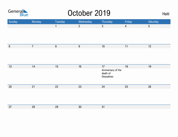 Fillable October 2019 Calendar