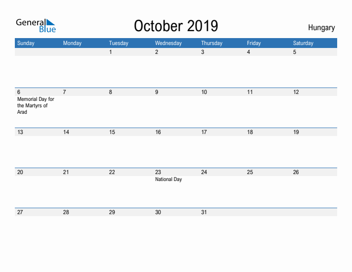 Fillable October 2019 Calendar