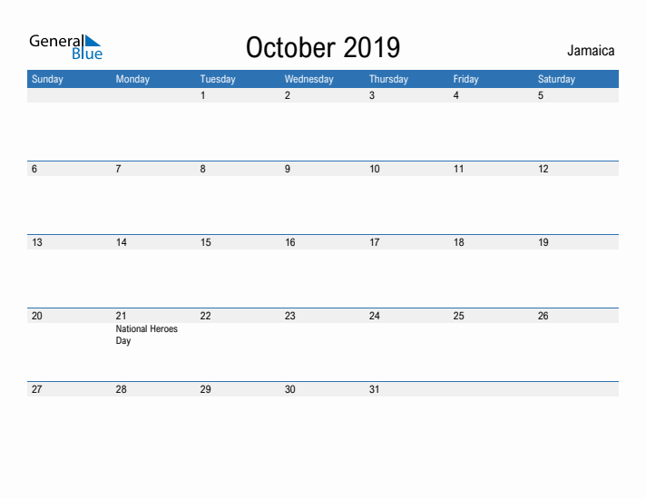 Fillable October 2019 Calendar