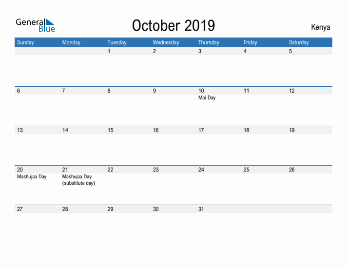 Fillable October 2019 Calendar