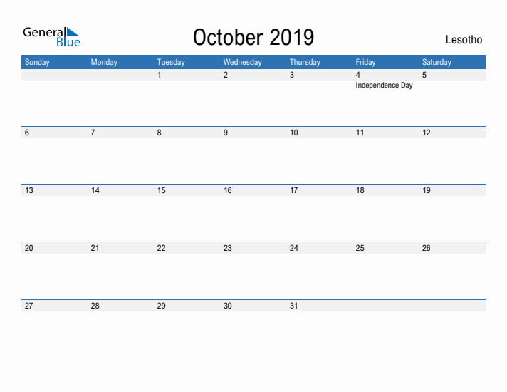 Fillable October 2019 Calendar