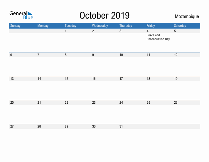 Fillable October 2019 Calendar