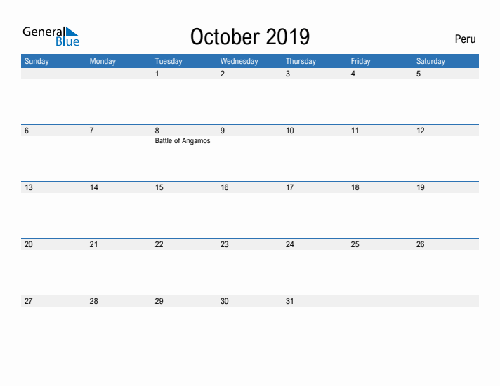 Fillable October 2019 Calendar